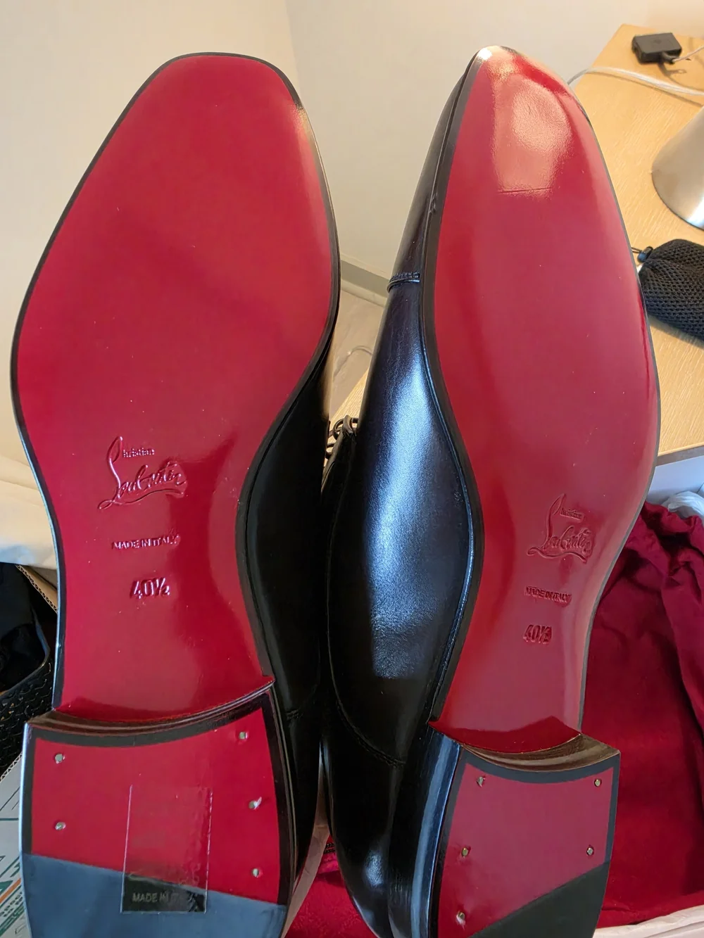 Christian Louboutin Mens Black Leather Cap-Toe Dress Shoes
